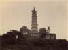 (CHINA) Suite of 9 scarce Chinese photographs of street scenes, exotic locations, and a bustling river view,